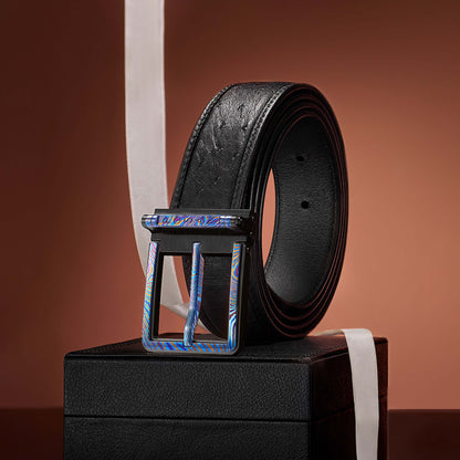 POSAN Belt PSB-002 Titanium Pin Buckle Belt with Ostrich Leather – Luxe Grain & Industrial Strength