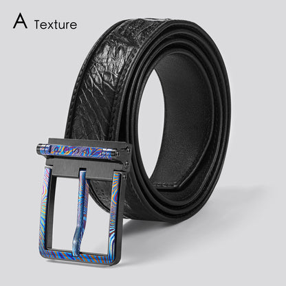 POSAN Belt PSB-002 Titanium Buckle Belt with Wild Cowhide – Bold Texture & Timascus Options