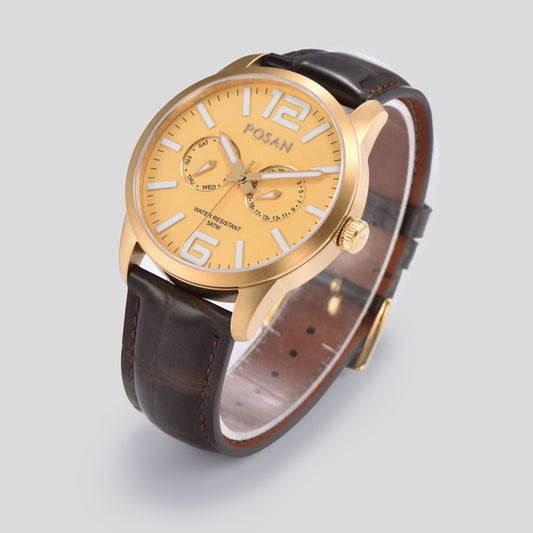 POSAN Watch PSW-005G Dual-Eye Titanium Alloy Watch with Spherical Sapphire Crystal, Calendar Display & Ultra-Light Design