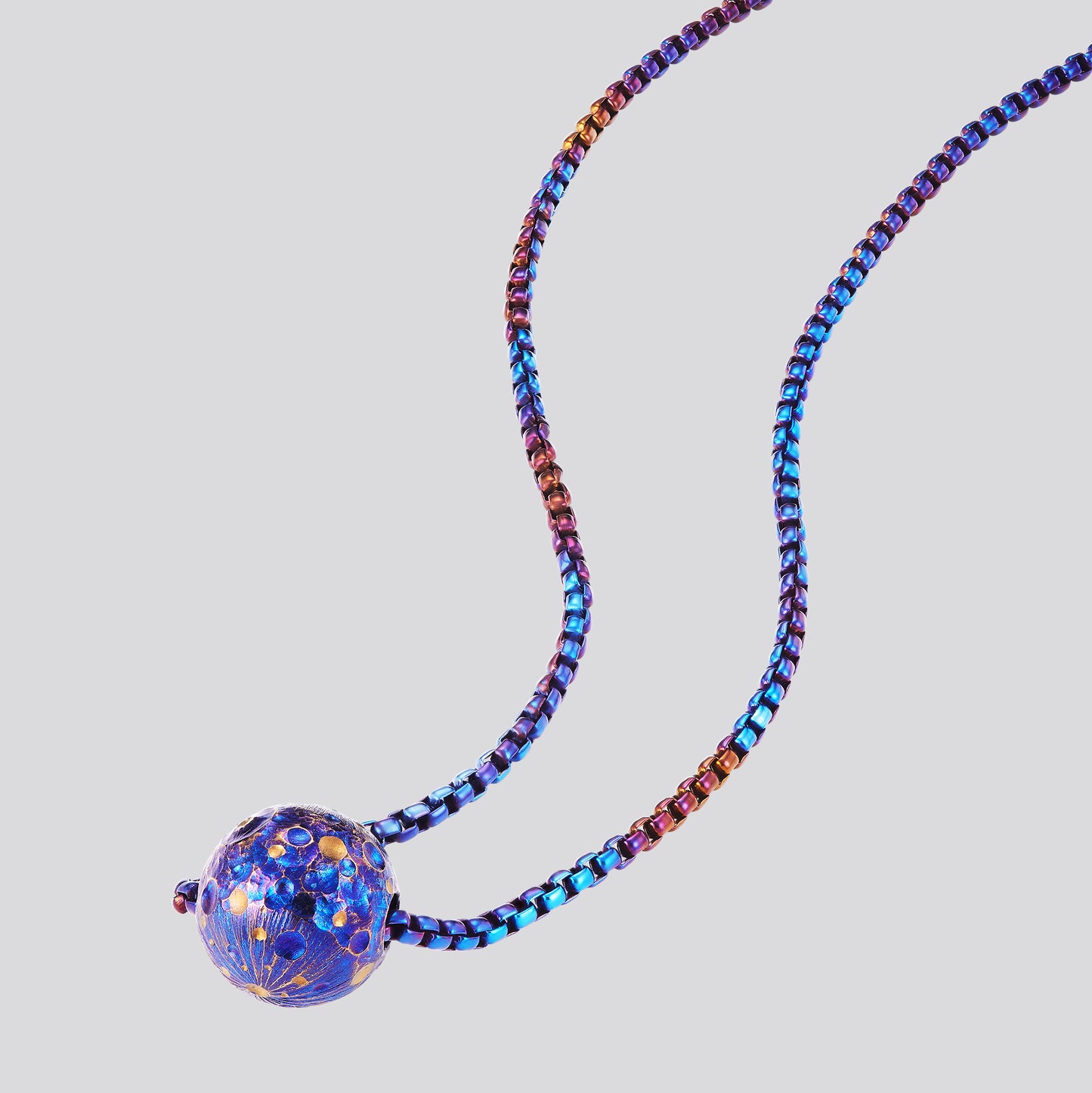 POSAN Necklace PSP-001 3D Titanium Planet Pendant with Anodized Gradient Finish & Matching Titanium Chain