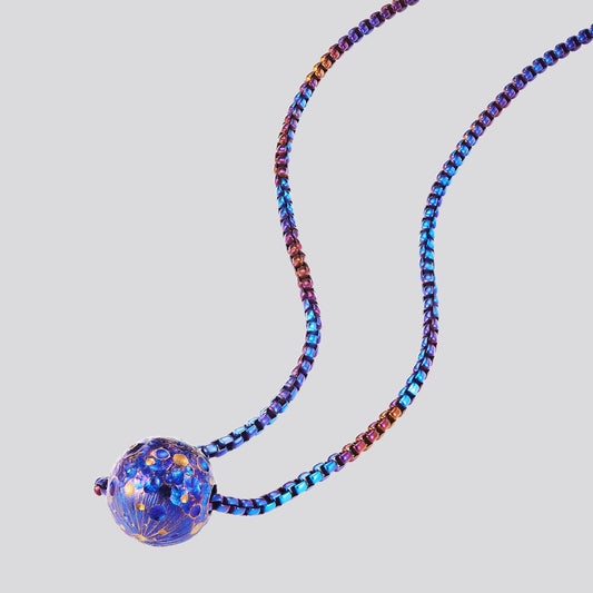 POSAN Necklace PSP-001 3D Titanium Planet Pendant with Anodized Gradient Finish & Matching Titanium Chain
