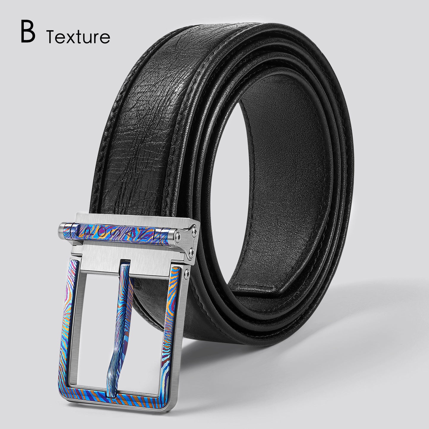 POSAN Belt PSB-002 Titanium Buckle Belt with Wild Cowhide – Bold Texture & Timascus Options