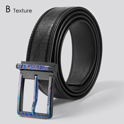 POSAN Belt PSB-002 Titanium Buckle Belt with Wild Cowhide – Bold Texture & Timascus Options