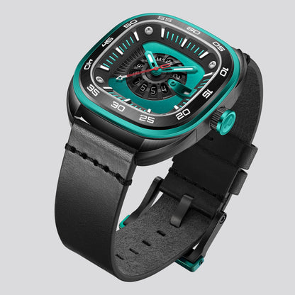 POSAN Watch PSW-008G Barrel-Shaped Damascus Titanium Watch with Spherical Sapphire Crystal & Open-Heart SW200 Movement