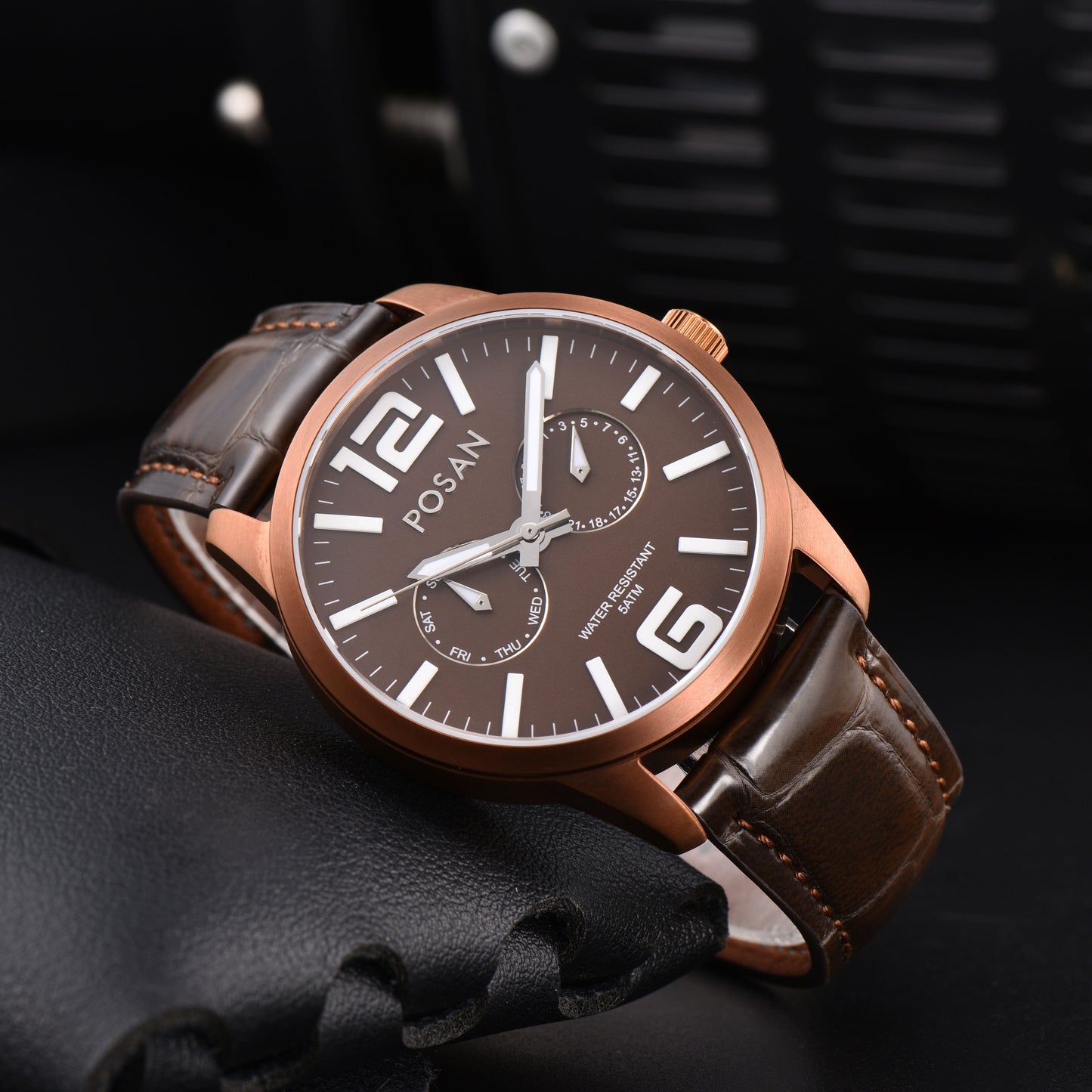 POSAN Watch PSW-005G Dual-Eye Titanium Alloy Watch with Spherical Sapphire Crystal, Calendar Display & Ultra-Light Design