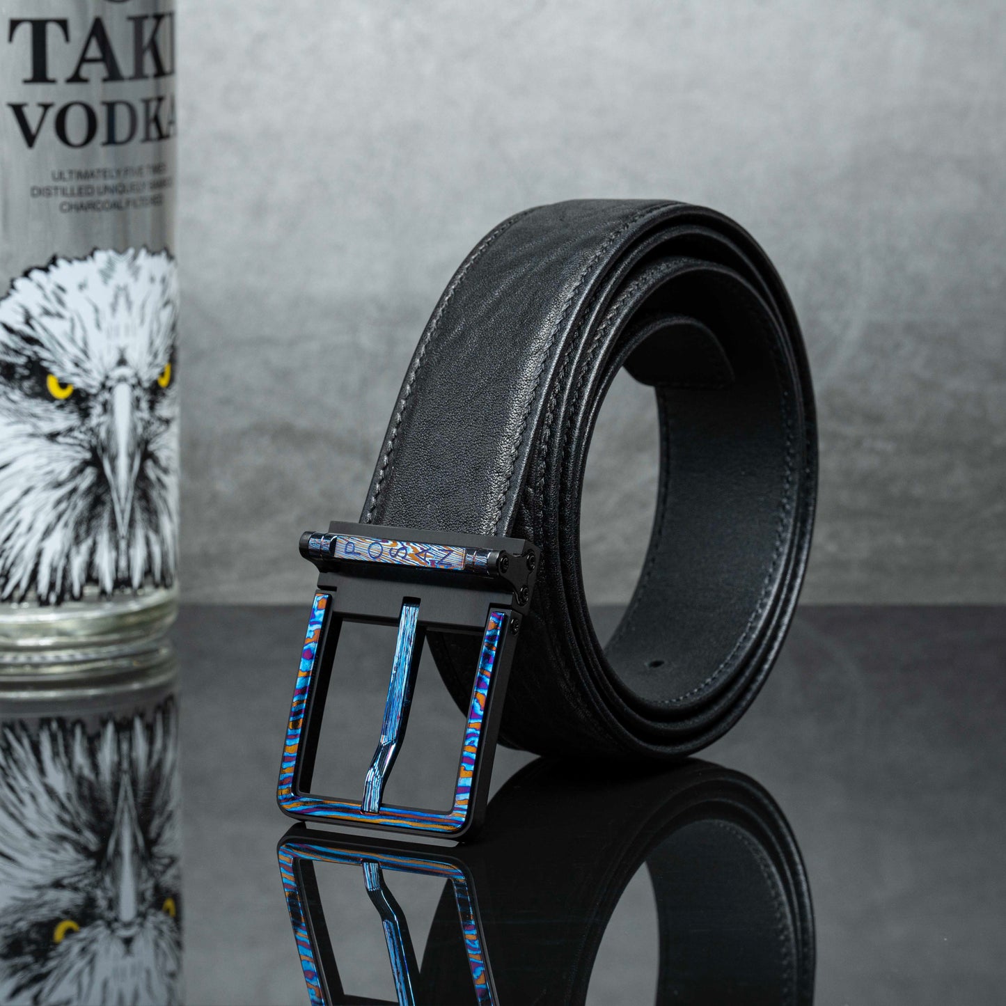 POSAN Belt PSB-002 Titanium Buckle Belt with Wild Cowhide – Bold Texture & Timascus Options