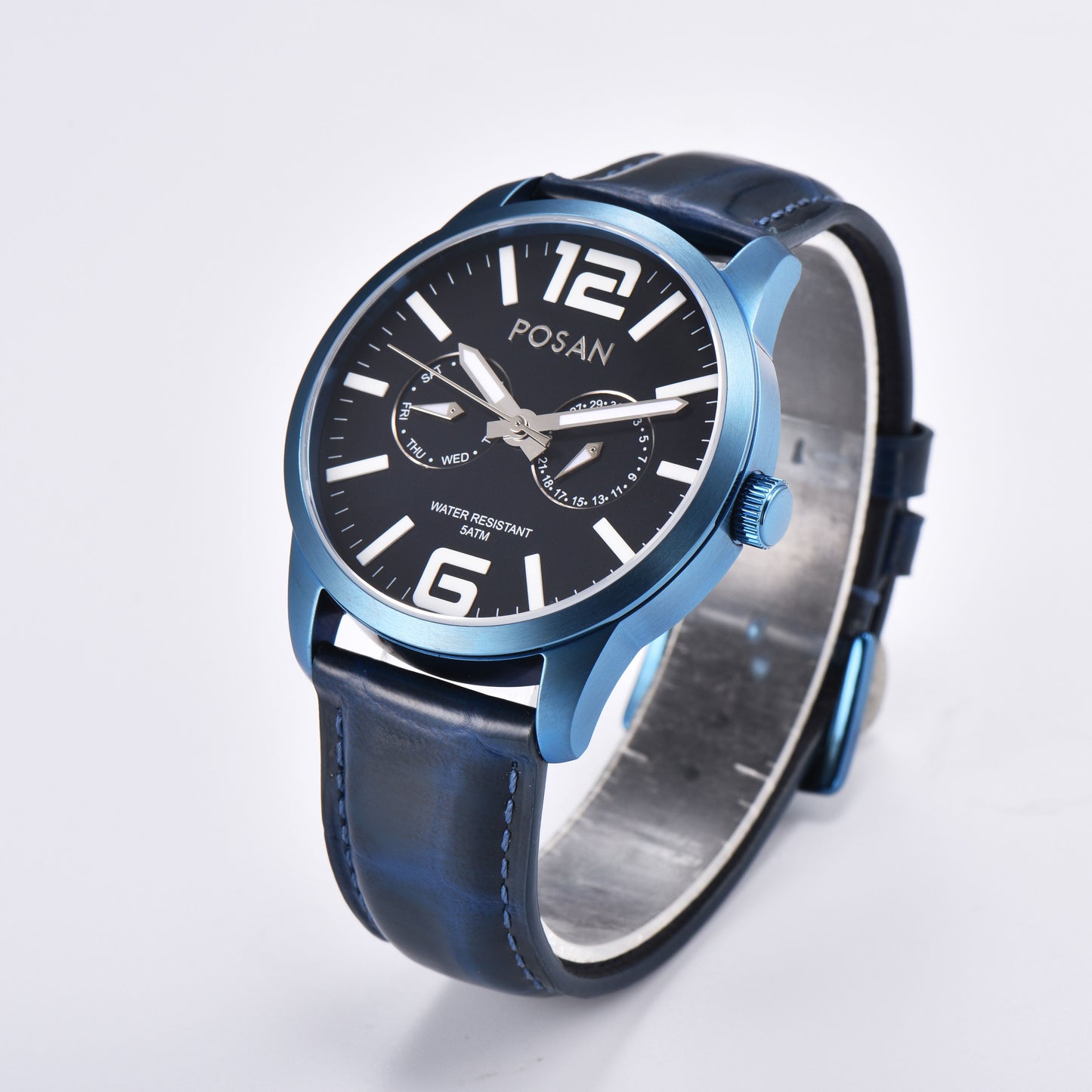 POSAN Watch PSW-005G Dual-Eye Titanium Alloy Watch with Spherical Sapphire Crystal, Calendar Display & Ultra-Light Design