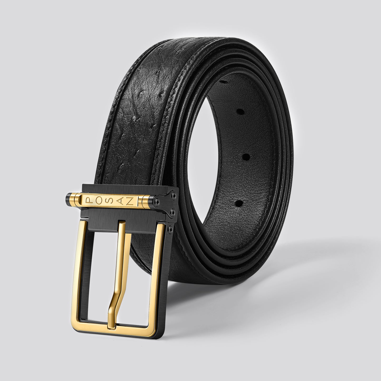 POSAN Belt PSB-002 Titanium Pin Buckle Belt with Ostrich Leather – Luxe Grain & Industrial Strength