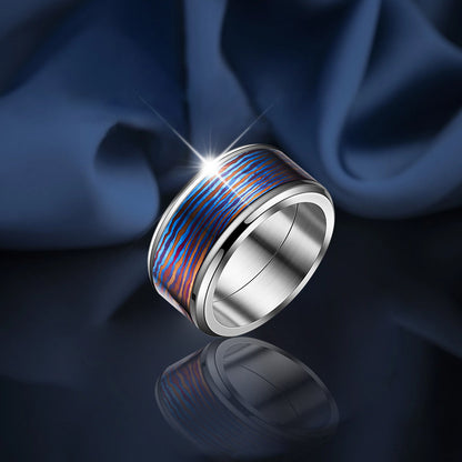 POSAN Ring PSR-001(gold color)Gradient Damascus Titanium Ring Timascus Handcrafted Rainbow IPH Technology with Brushed Titanium Core