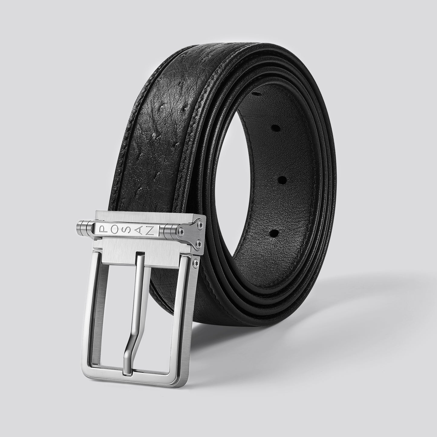 POSAN Belt PSB-002 Titanium Pin Buckle Belt with Ostrich Leather – Luxe Grain & Industrial Strength