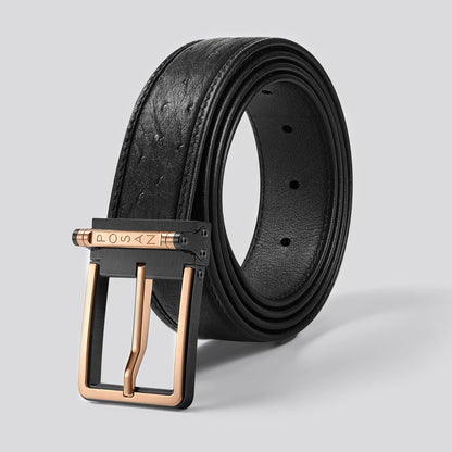 POSAN Belt PSB-002 Titanium Pin Buckle Belt with Ostrich Leather – Luxe Grain & Industrial Strength