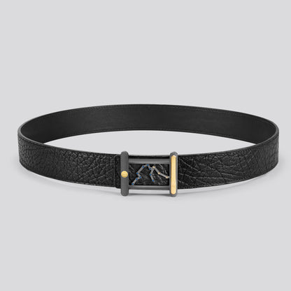POSAN Belt PSB-001 Wild Cowhide Zodiac Plate Buckle Belt with Titanium & Black-Gold Electroplated Finish