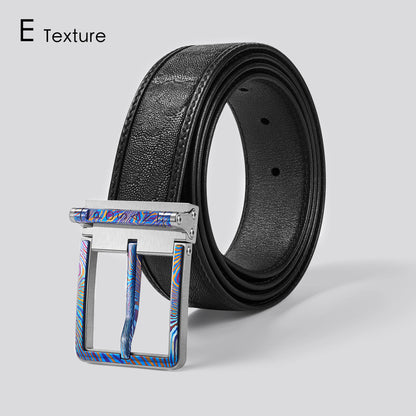 POSAN Belt PSB-002 Titanium Buckle Belt with Wild Cowhide – Bold Texture & Timascus Options