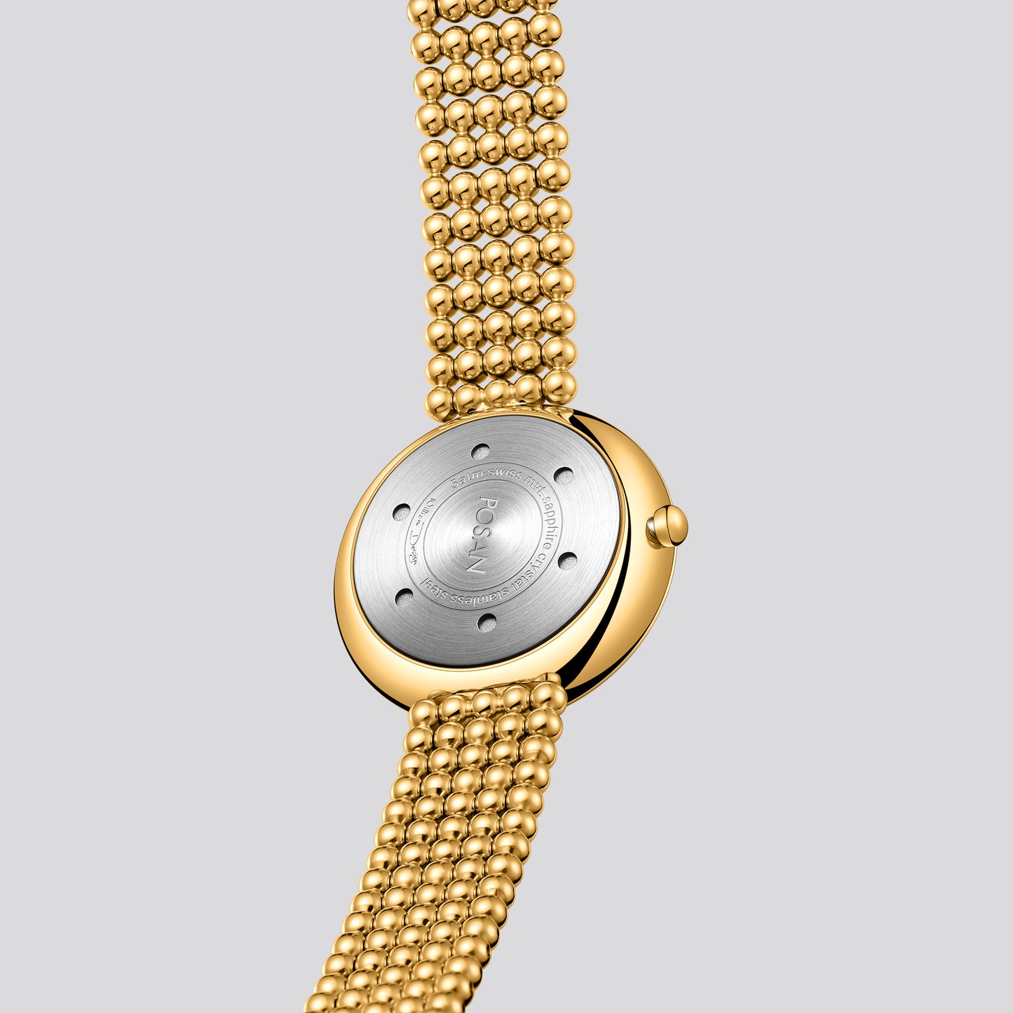 POSAN Watch PSW-001C GOLD Classic Zodiac Quartz Watch with Pearl Shell Dial, Gem-Set Constellations & Stainless Steel Bead Bracelet