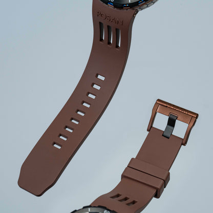 POSAN Watch PSW-001 COFFE Gradient Damascus Titanium Watch Timascus Anodized Color Finish with Skeleton Dial & Screw-down Crown