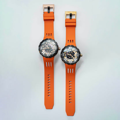 POSAN Watch PSW-001 ROSE Gradient Damascus Titanium Watch Timascus Anodized Color Finish with Skeleton Dial & Screw-down Crown