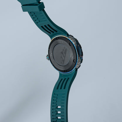 POSAN Watch PSW-001 GREEN Gradient Damascus Titanium Watch Timascus Anodized Color Finish with Skeleton Dial & Screw-down Crown