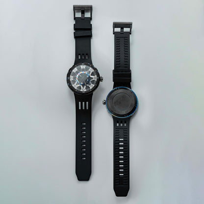 POSAN Watch PSW-001 BLACK Gradient Damascus Titanium Watch Timascus Anodized Color Finish with Skeleton Dial & Screw-down Crown