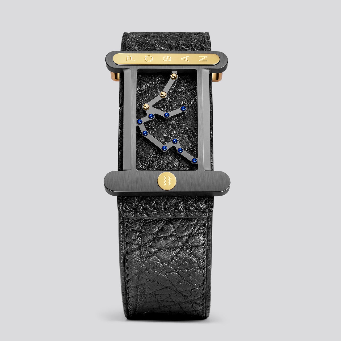 POSAN Belt PSB-001 Wild Cowhide Zodiac Plate Buckle Belt with Titanium & Black-Gold Electroplated Finish