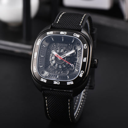 POSAN Automatic Watch PSW-008G Black Square-Shaped Titanium Watch with Spherical Sapphire Crystal & Open-Heart SW200 Movement