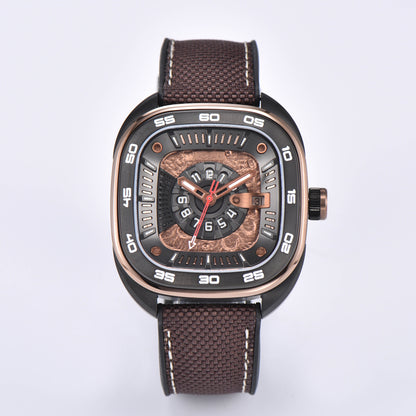 POSAN Automatic Watch PSW-008G Black Square-Shaped Titanium Watch with Spherical Sapphire Crystal & Open-Heart SW200 Movement