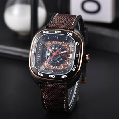 POSAN Automatic Watch PSW-008G Brown Square-Shaped Titanium Watch with Spherical Sapphire Crystal & Open-Heart SW200 Movement