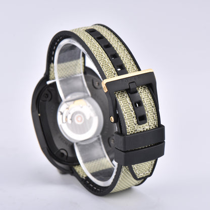 POSAN Automatic Watch PSW-008G Khaki Square-Shaped Titanium Watch with Spherical Sapphire Crystal & Open-Heart SW200 Movement